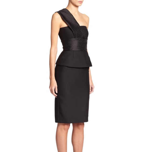 Alexander Mcqueen One-Shoulder Jacquard-Contrast Peplum Dress, US 02 - Picture 2 of 6